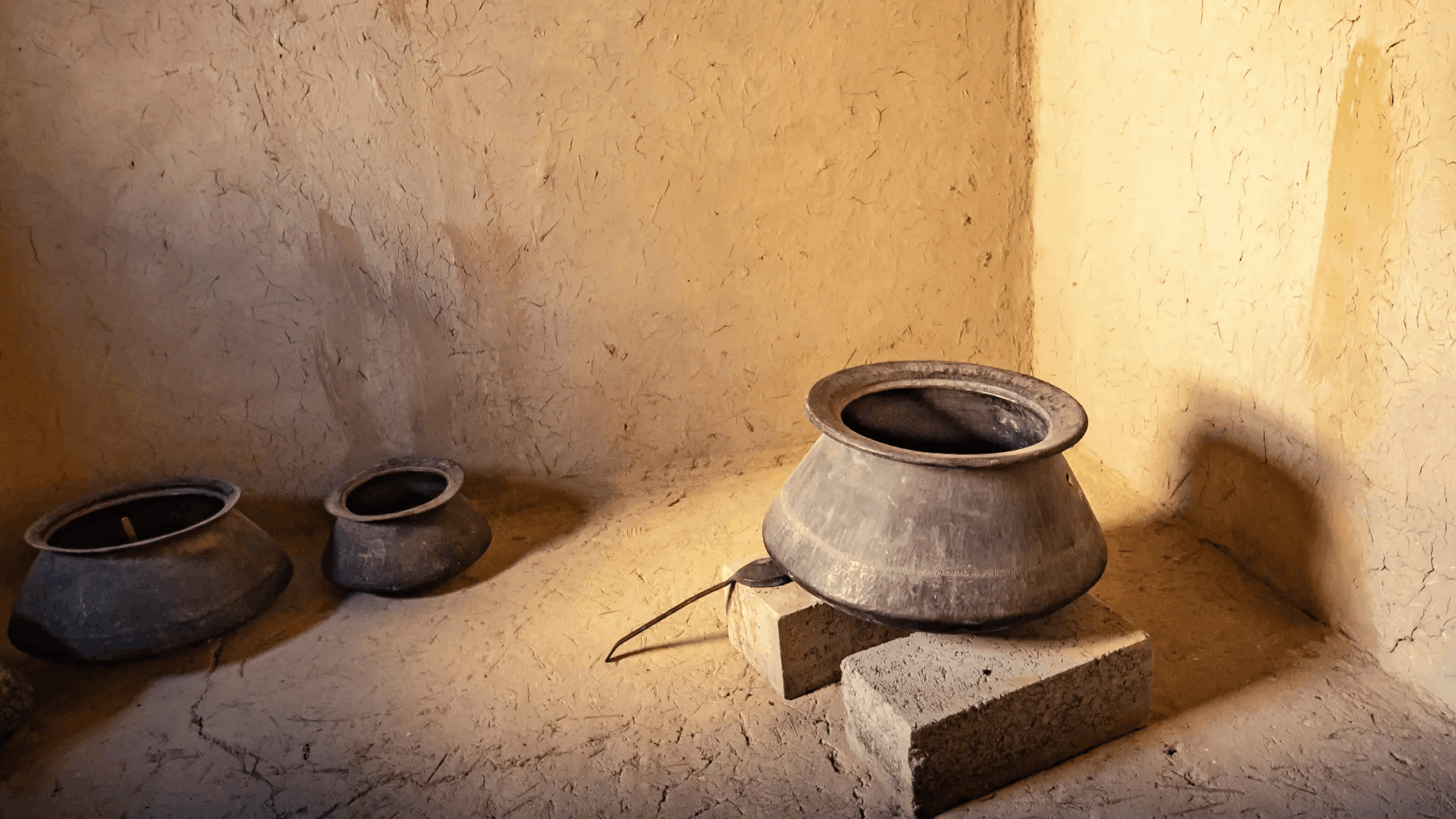 Clay pots in warm light